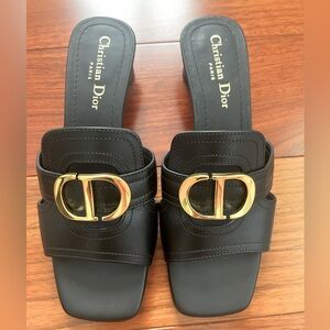 Dior 30 Montaigne Leather Slides Black, 8 NEW